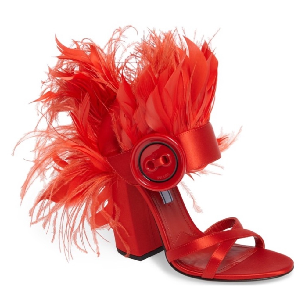 Prada Feather Block Heels Sandal Shoes